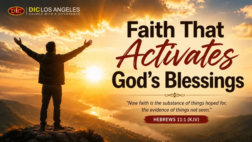 A believer lifting hands in faith at sunrise, representing faith that activates God's blessings.